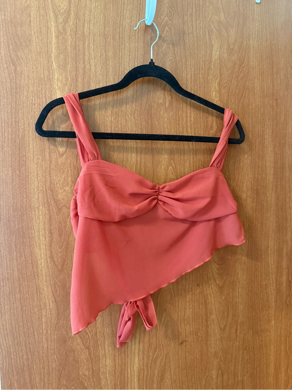 SHEIN Coral Asymmetrical Tie-Front Crop Cami